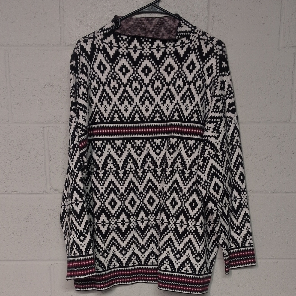 TAHARI Black and Red Geometric Mock Neck Southwest Aztec Sweater Size 2X - Picture 2 of 5